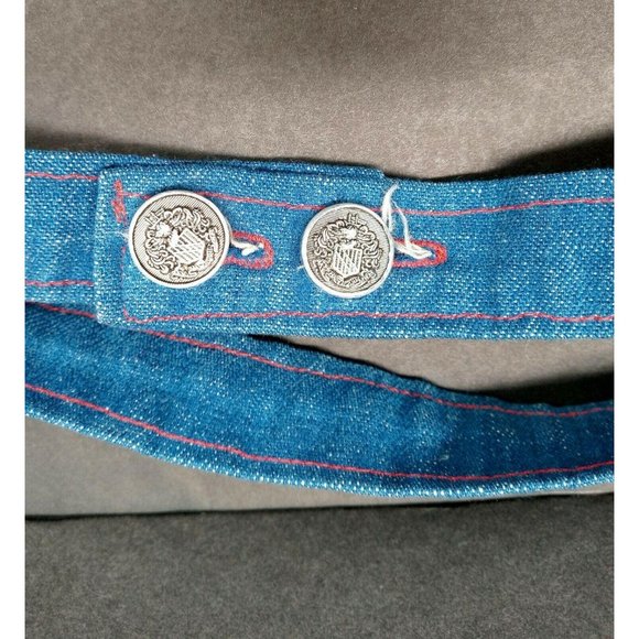 Denim Purse 1970s Blue Jean Handmade Vintage Reversible Wood Handle Red Bandana - Picture 4 of 8